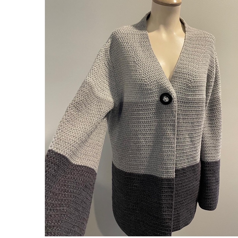 Grey Color Block Cardigan Sweater - image 3